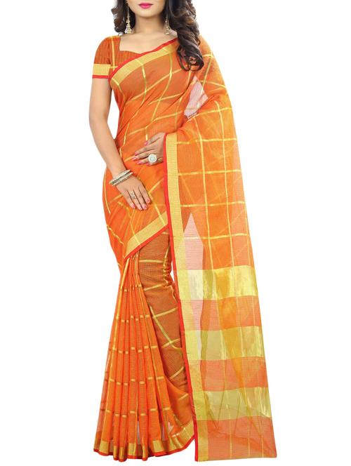 orange cotton silk woven saree with blouse - 14685351 - Very Small Image - 1