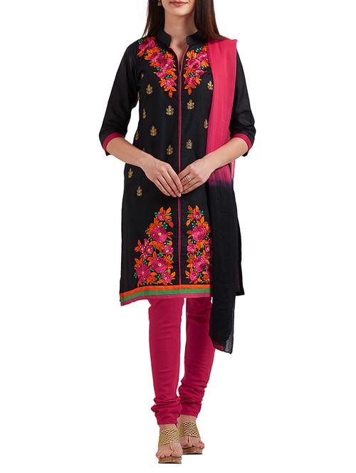 black cotton unstitched suit - 14698300 - Very Small Image - 1