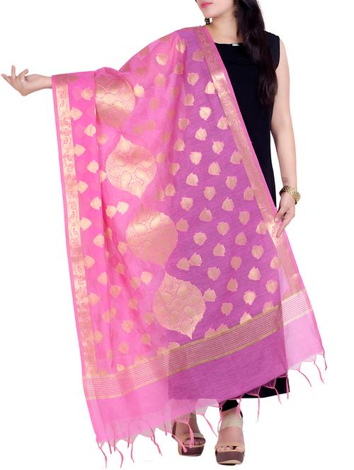 pink chanderi zari woven dupatta - 14703742 - Very Small Image - 1