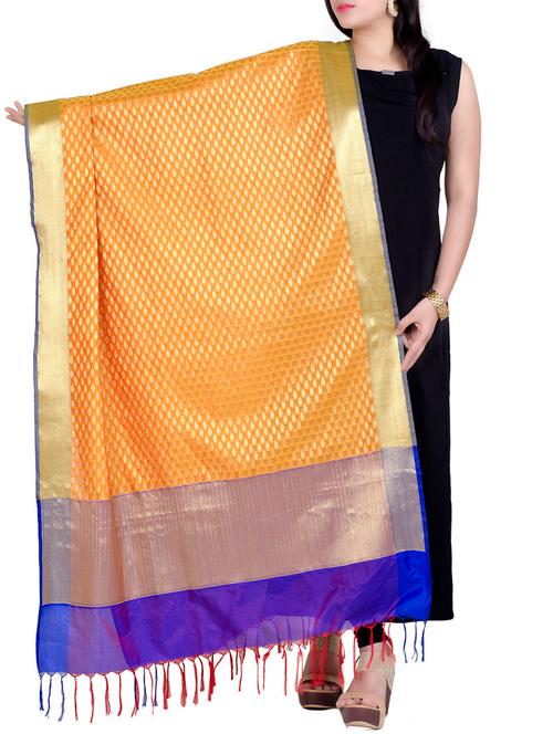 gold chanderi zari banarasi dupatta - 14703754 - Very Small Image - 1