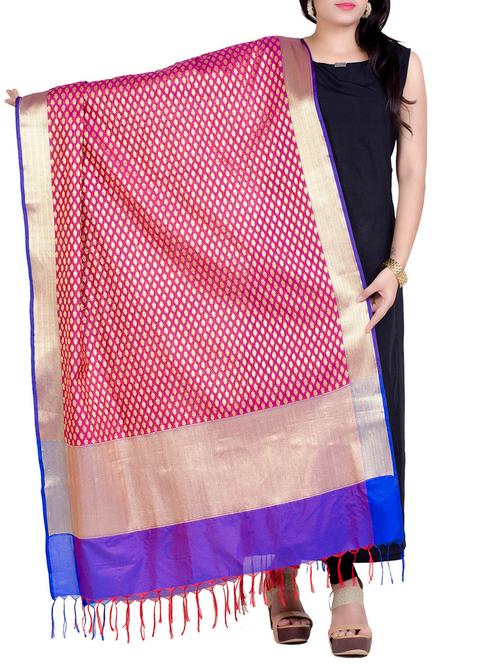 pink chanderi zari banarasi dupatta - 14703757 - Very Small Image - 1