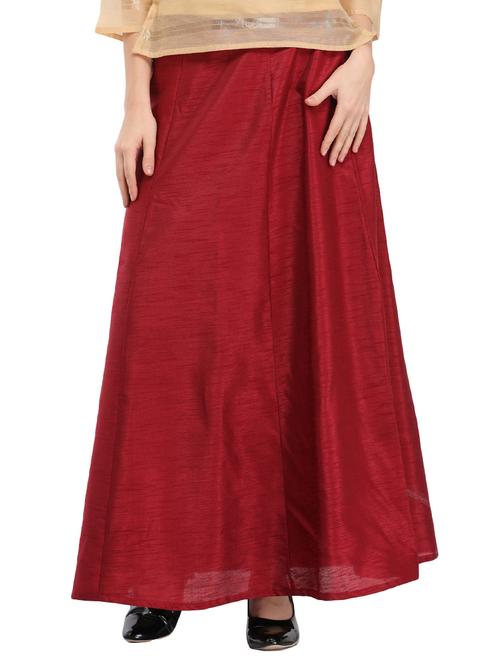 maroon silk blend a-line skirt - 14703857 - Very Small Image - 1
