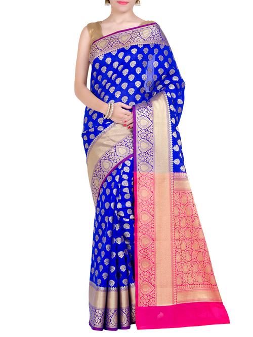 contrast paisley pallu banarasi saree with blouse - 14703885 - Very Small Image - 1