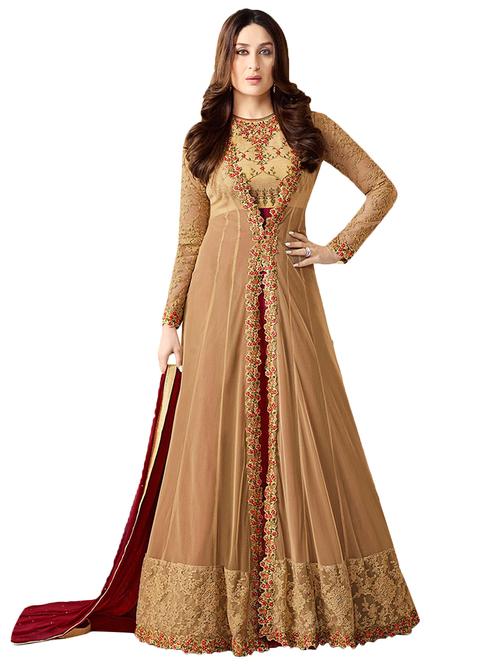 beige georgette anarkali semi-stitched suit - 14714774 - Very Small Image - 1