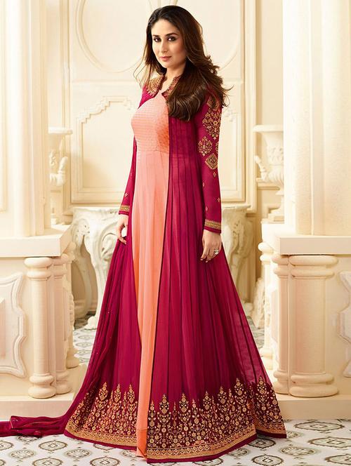 pink georgette anarkali semi-stitched suit - 14714775 - Very Small Image - 1