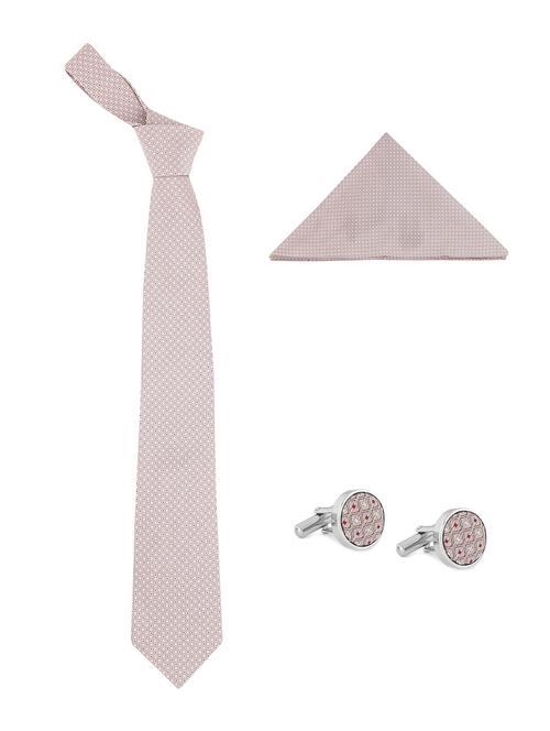 beige blended tie, pocket square and cuff links - 14717753 - Very Small Image - 1