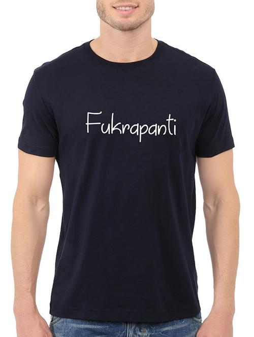 navy blue cotton chest print tshirt - 14720104 - Very Small Image - 1