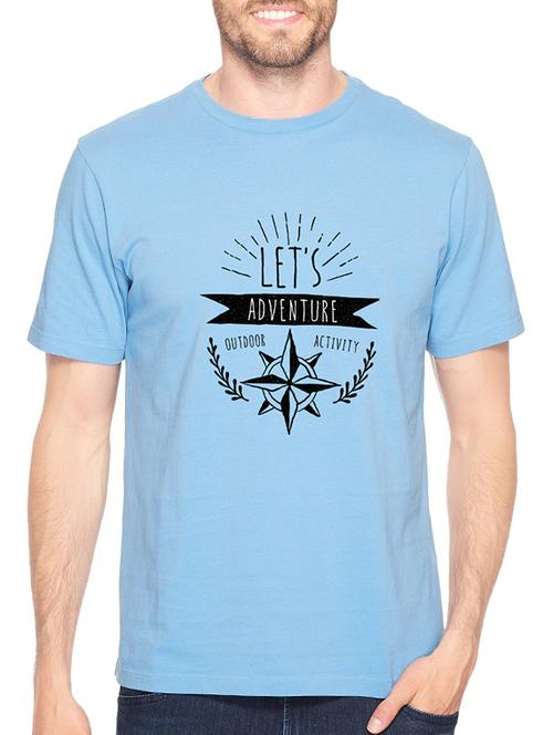 Blue Cotton Chest Print Tshirt - 14720289 - Very Small Image - 1