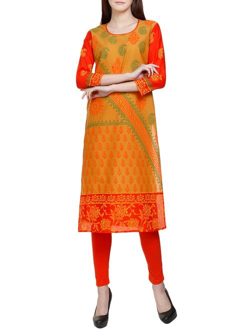 mustard cotton straight kurta - 14720349 - Very Small Image - 1