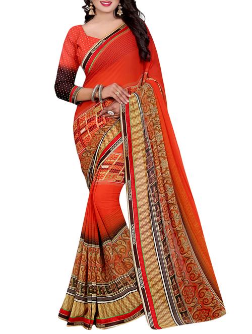 multicolored printed saree with blouse - 14720707 - Very Small Image - 1