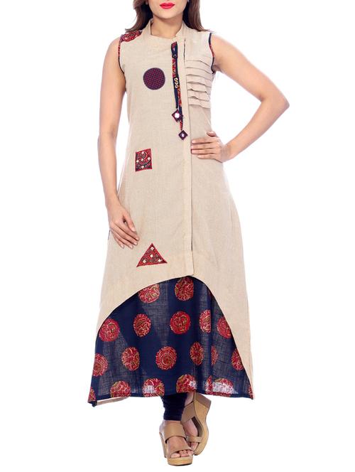 beige cotton layered kurta - 14721203 - Very Small Image - 1