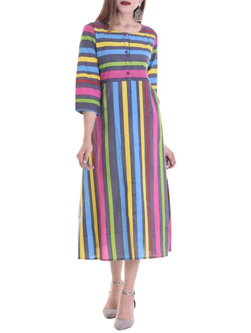 striped a-line dress - 14724626 - Very Small Image - 1