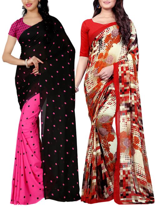 multi colored faux georgette combos saree with blouse - 14726412 - Very Small Image - 1
