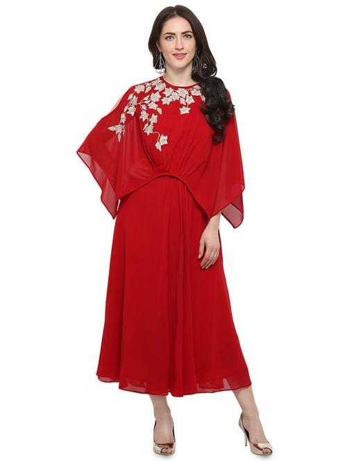 red embroidered layered dress - 14727615 - Very Small Image - 1