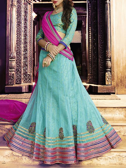 blue net flared lehenga - 14729503 - Very Small Image - 1