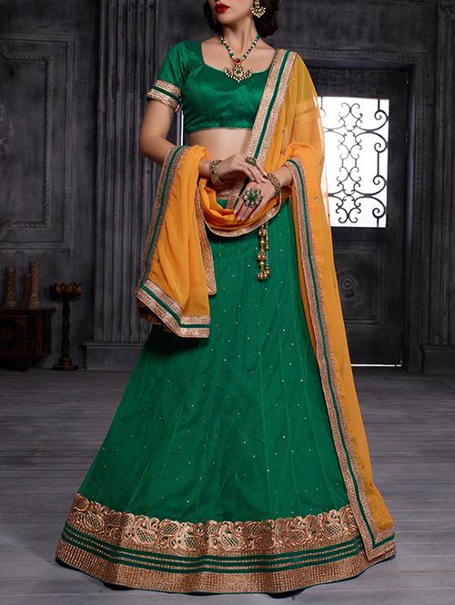 green silk flared lehenga - 14729593 - Very Small Image - 1