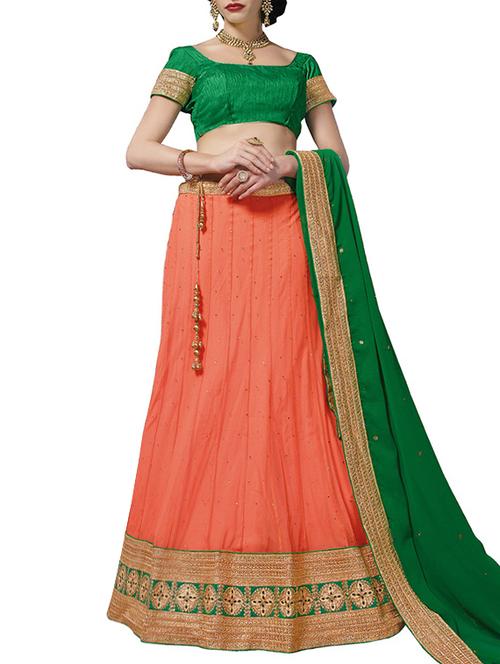 orange net flared lehenga - 14729607 - Very Small Image - 1