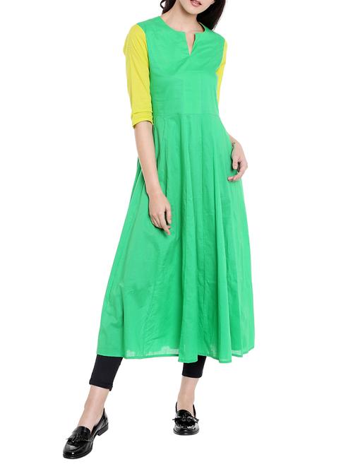 green cotton anarkali kurtaa - 14733961 - Very Small Image - 1