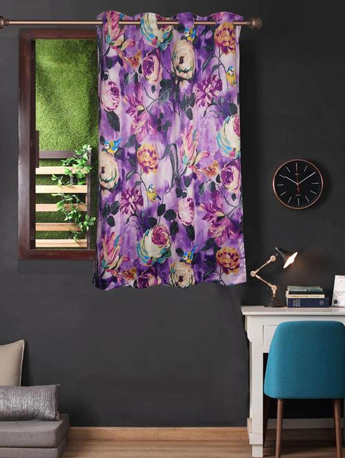 printed purple based flower window curtain - 14735345 - Very Small Image - 1