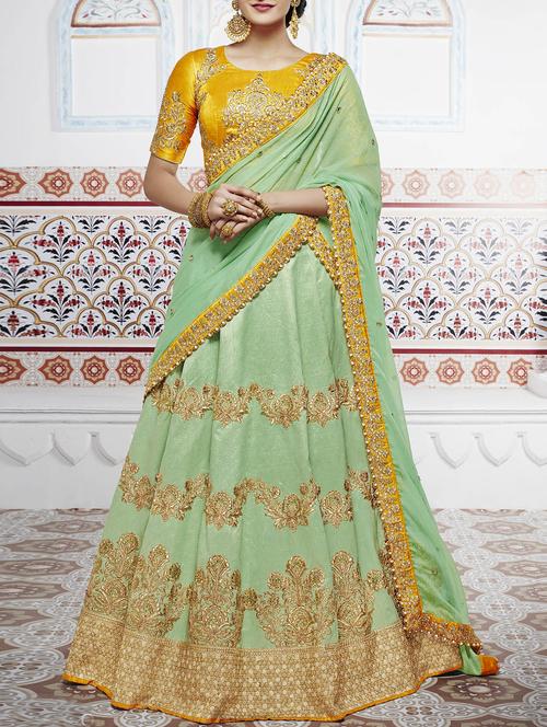 green silk flared lehenga - 14736577 - Very Small Image - 1