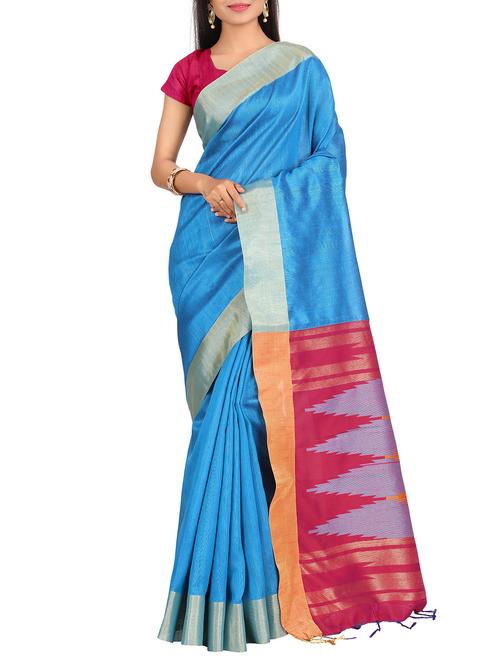 blue bordered saree with blouse - 14737232 - Very Small Image - 1