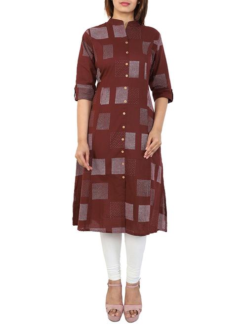 maroon cotton aline kurta - 14737252 - Very Small Image - 1