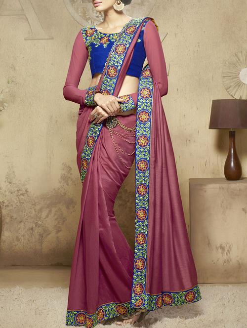 purple viscose bordered saree with blouse - 14739424 - Very Small Image - 1