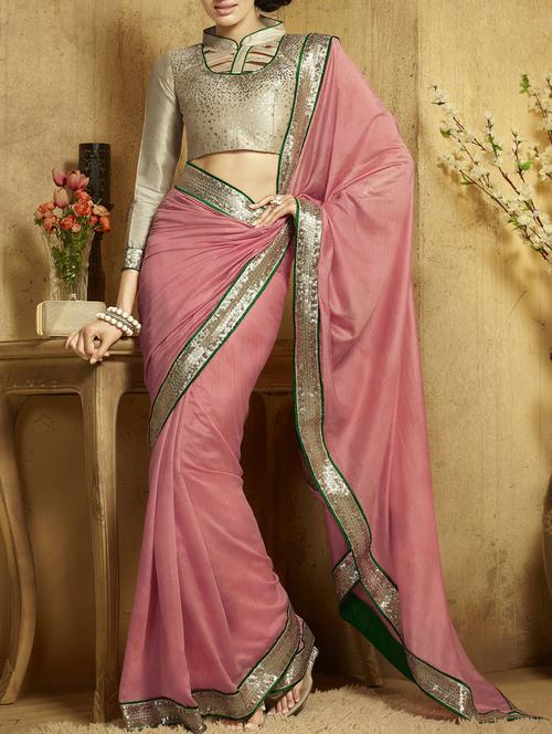 pink viscose bordered saree with blouse - 14739431 - Very Small Image - 1
