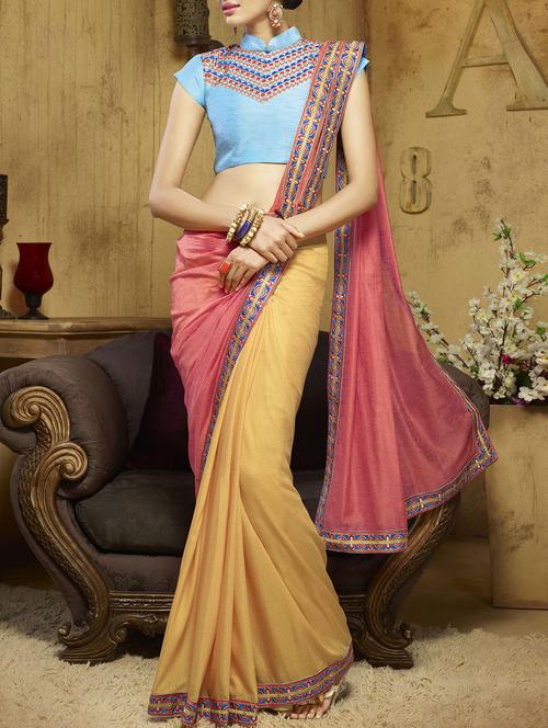pink viscose half and half saree with blouse - 14739432 - Very Small Image - 1