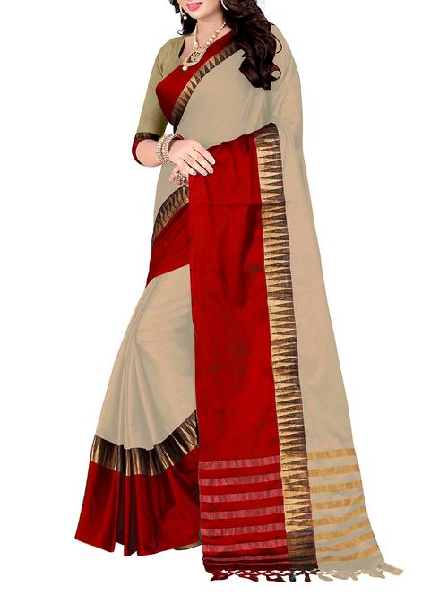 cream bordered saree with blouse - 14740217 - Very Small Image - 1
