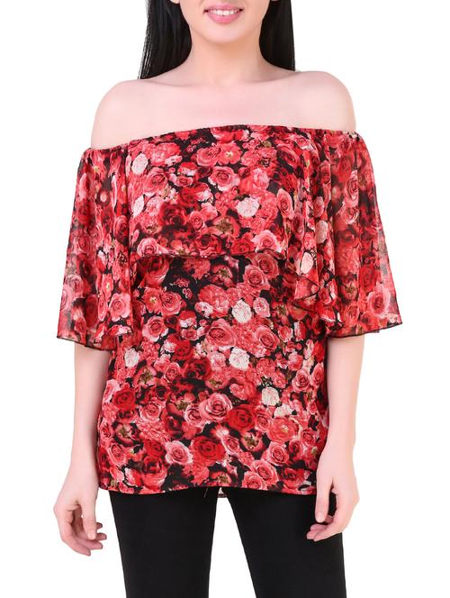 red georgette layered top - 14742638 - Very Small Image - 1