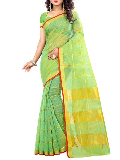 green cotton saree with blouse - 14743090 - Very Small Image - 1
