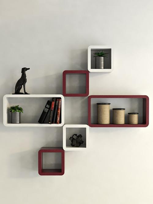 set of 6 cube rectangle designer wall rack shelves - 14746271 - Very Small Image - 1