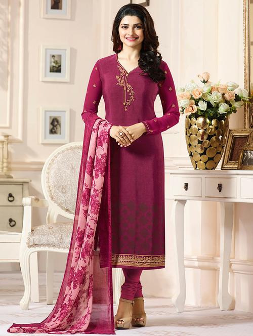 magenta churidaar suits semi-stitched suit - 14747008 - Very Small Image - 1