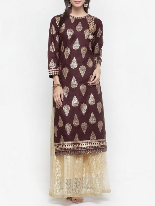 brown viscose straight kurta - 14747012 - Very Small Image - 1