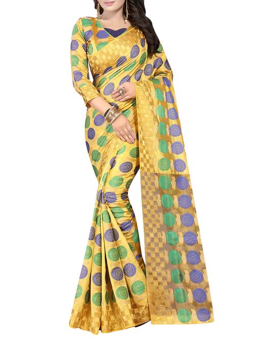 yellow cotton silk saree with blouse - 14747178 - Very Small Image - 1