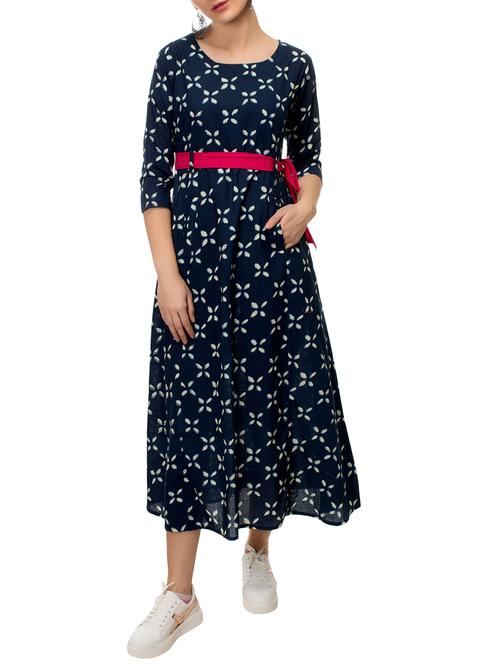 blue cotton aline kurta - 14747343 - Very Small Image - 1