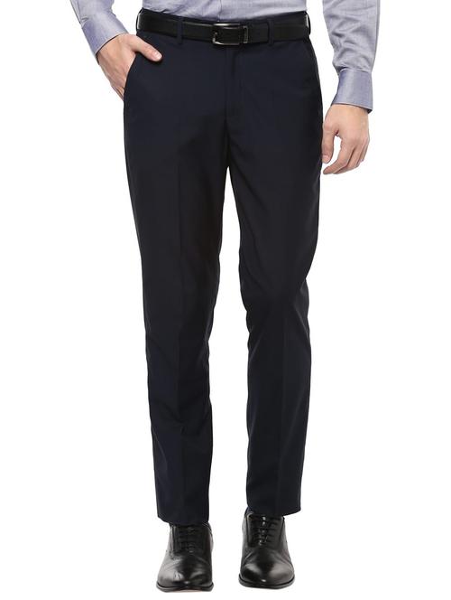 navy blue polyester blend flat front formal trouser - 14748032 - Very Small Image - 1