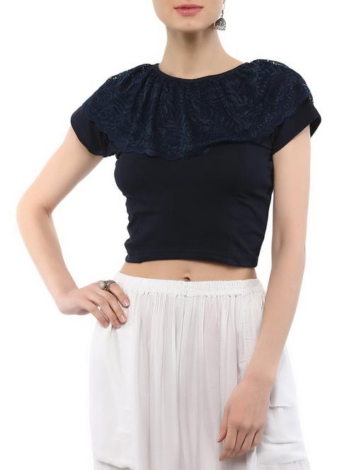 blue cotton lycra solid blouse - 14749059 - Very Small Image - 1