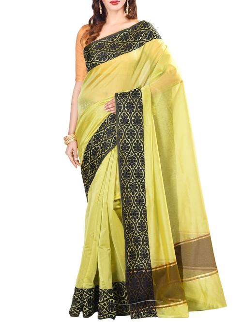 contrast floral border chanderi saree with blouse - 14749140 - Very Small Image - 1