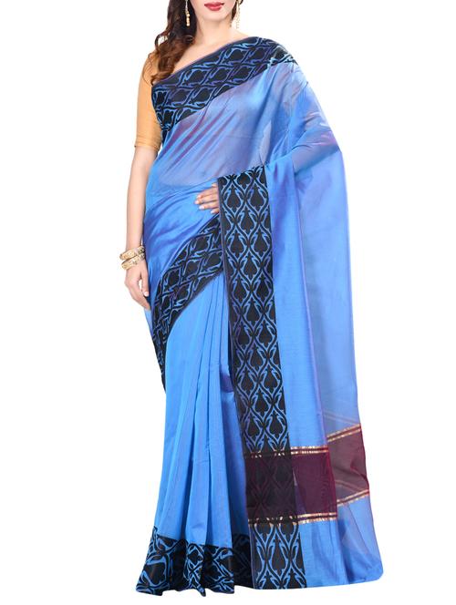 contrast jacquard border chanderi saree with blouse - 14749149 - Very Small Image - 1
