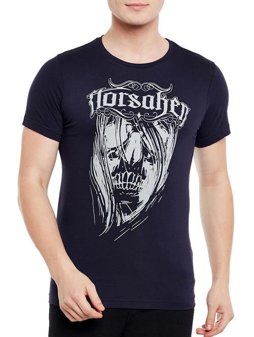 navy blue cotton chest print t-shirt - 14749539 - Very Small Image - 1