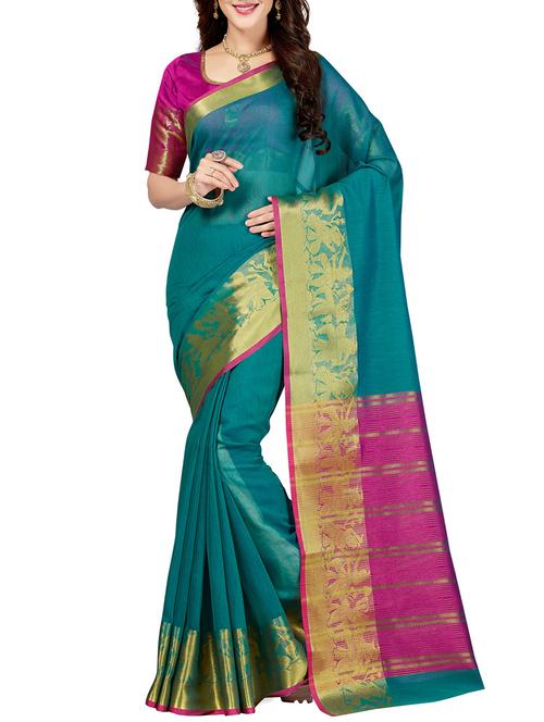 green cotton maheshwari saree with blouse - 14749699 - Very Small Image - 1
