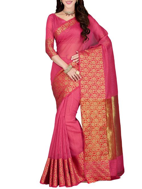 pink woven saree with blouse - 14749721 - Very Small Image - 1