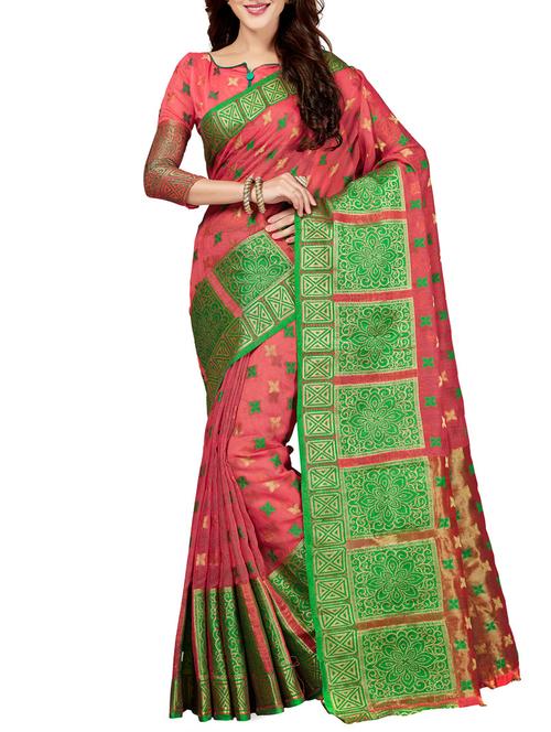 pink woven saree with blouse - 14749741 - Very Small Image - 1