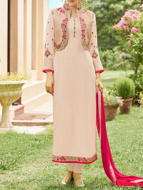 pink georgette embroidered unstitched suit - 14750762 - Very Small Image - 1