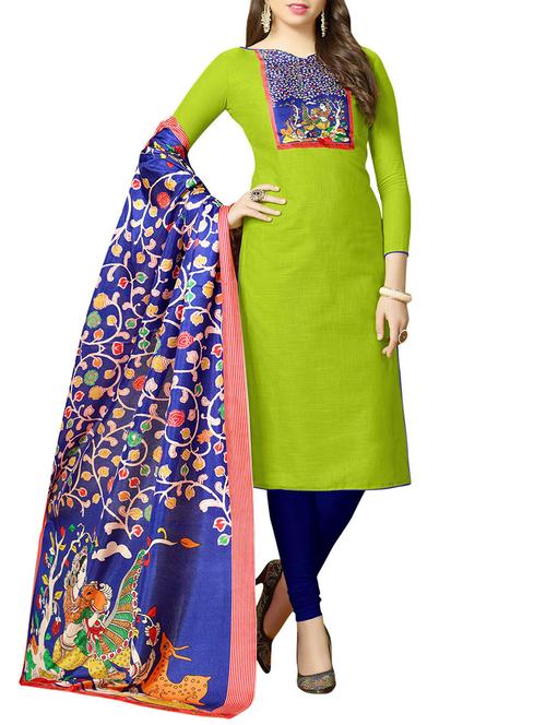 green cotton semi-stitched churidaar suit - 14753833 - Very Small Image - 1
