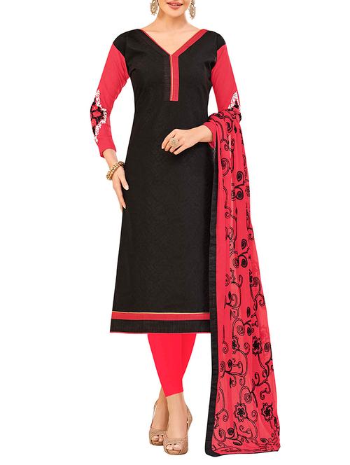 Embroidered semi-stitched churidaar suit - 14753865 - Very Small Image - 1