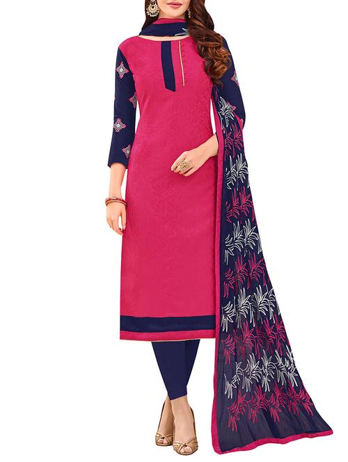 pink cotton semi-stitched churidaar suit - 14753868 - Very Small Image - 1