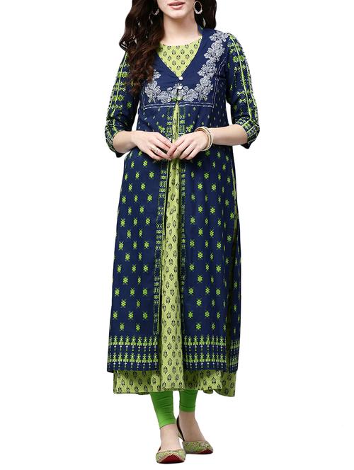 blue cotton layered kurta - 14754817 - Very Small Image - 1